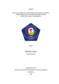 Image of Hubungan perilaku menggosok gigi dengan kejadian karies gigi pada anak usia 8-10 tahun di SDN Kedung Lengkong Mojokerto